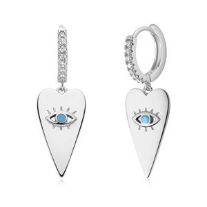 Silver toned Heart Evil Eye Huggie Hoop Earrings (BRAND NEW)